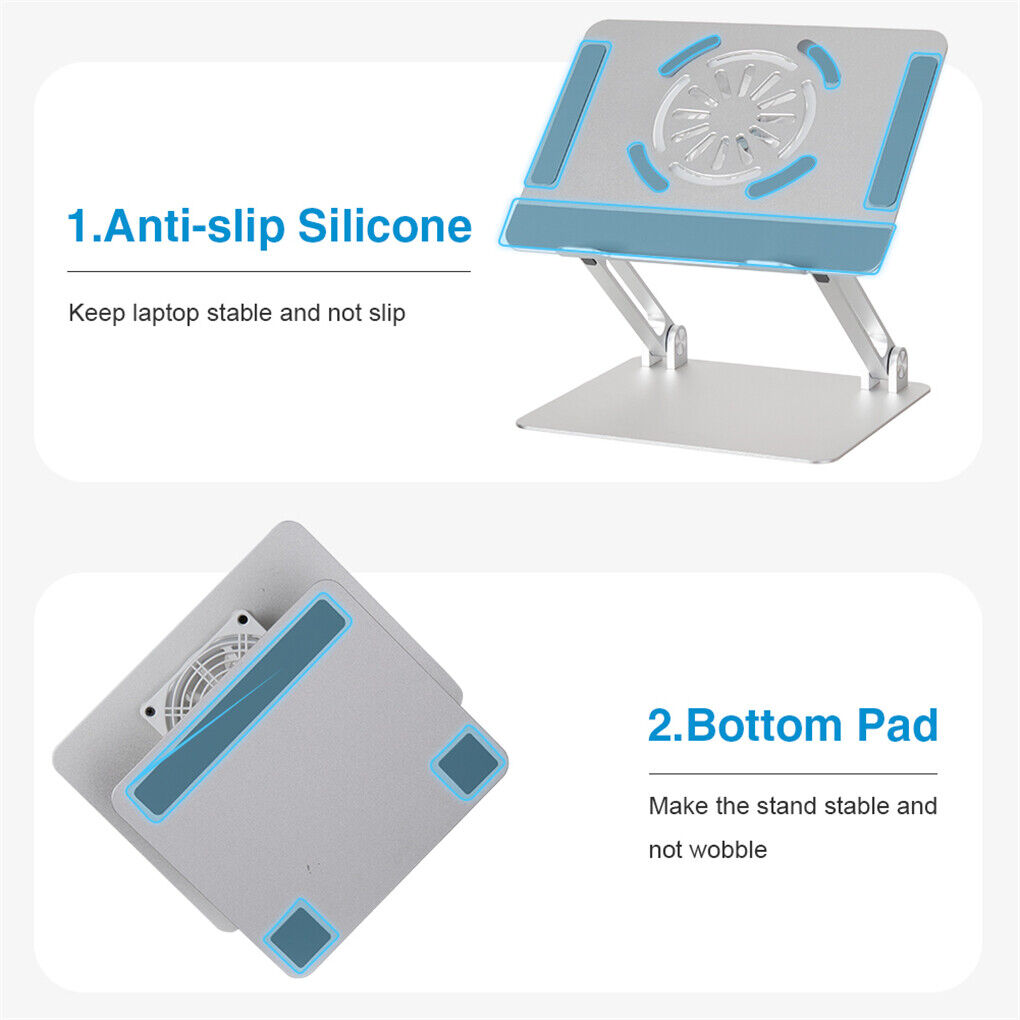 P&P Foldable Laptop Stand Adjustable Ventilated Aluminum Computer Stand Cool RGB Fan