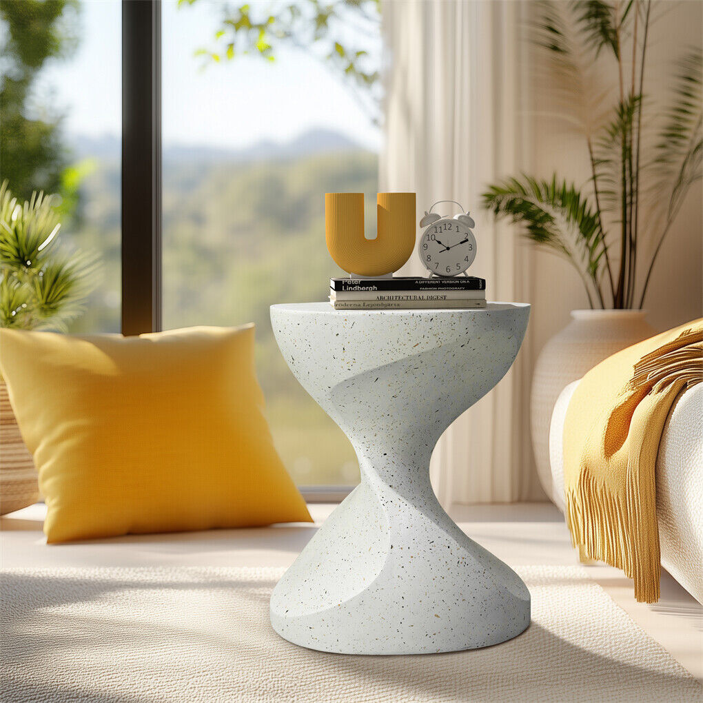 P&P Hourglass Shaped Lightweight Concrete Sofa Side Table Bedside Table Nightstand