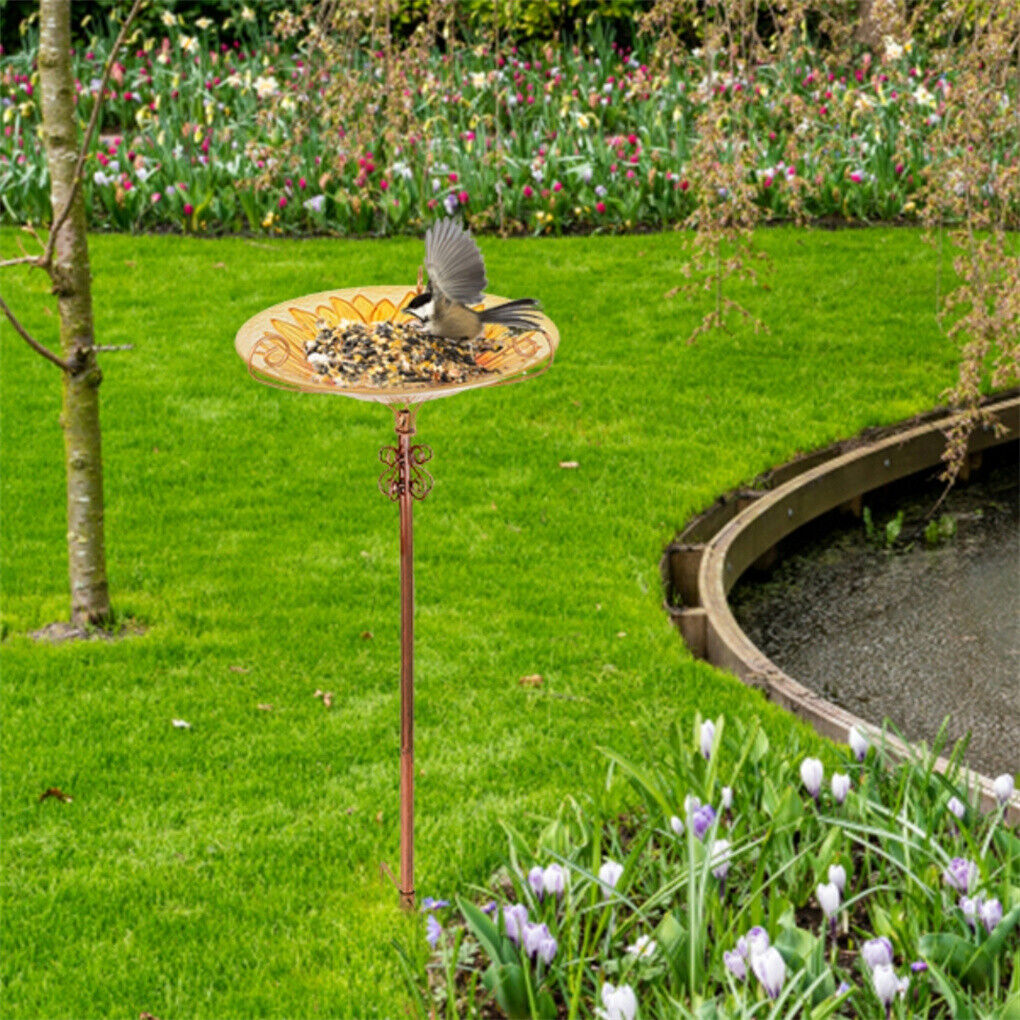 P&P 31" Glass Bird Bath Garden Outdoor Bird Feeder Water Bath Bowl Sunflower Pattern