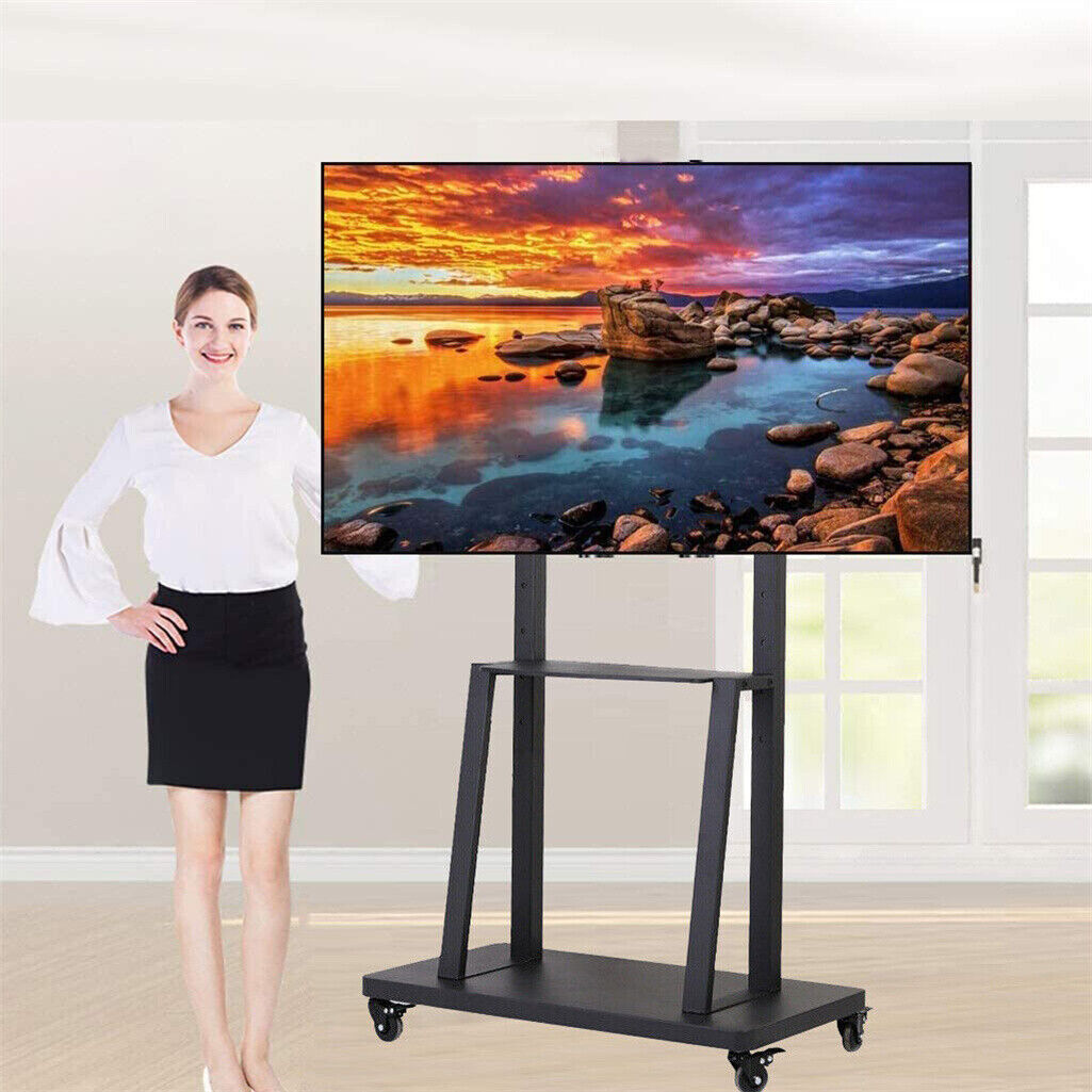P&P Mobile TV Cart for 32-100" Height Adjustable Rolling Floor TV Stand w/ Dual Tray