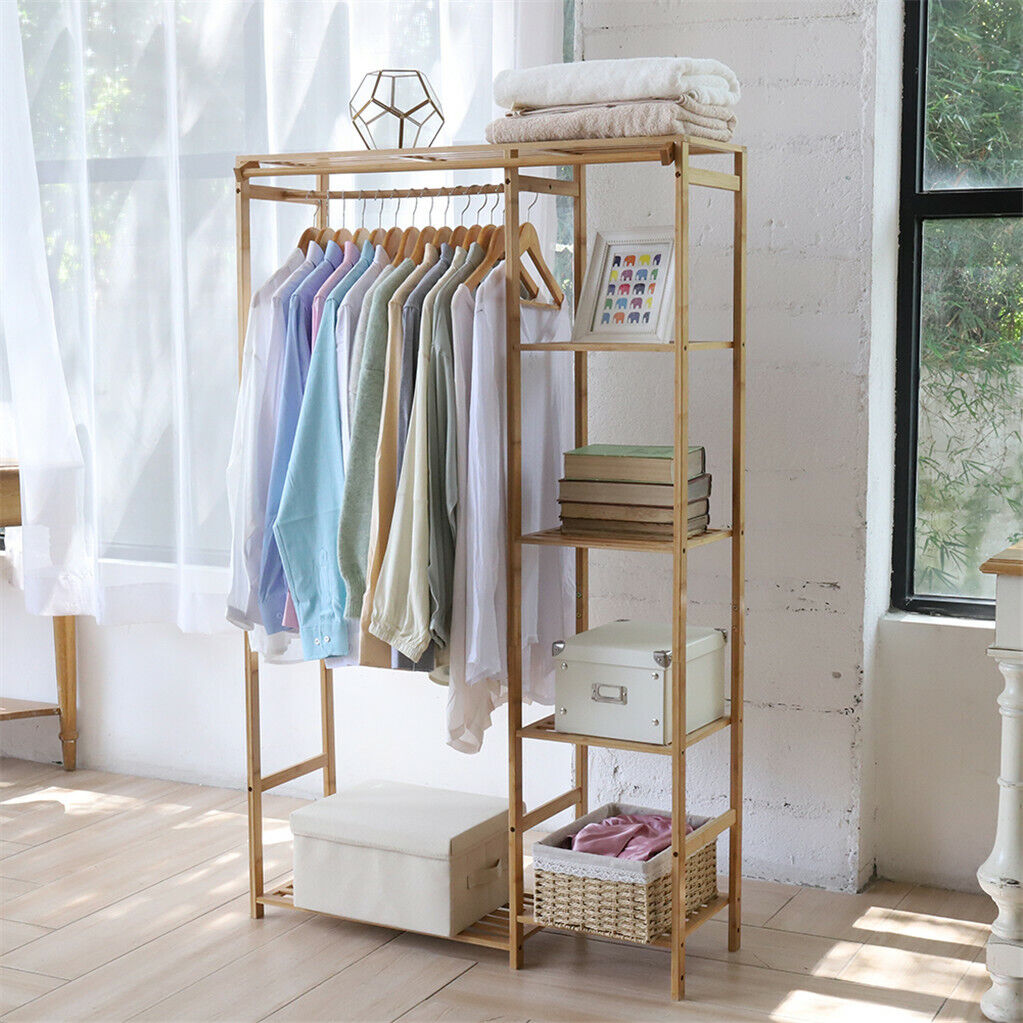 P&P Concise Wooden Clothes Garment Hanging Stand Shoe Rack Display Storage Shelf AU
