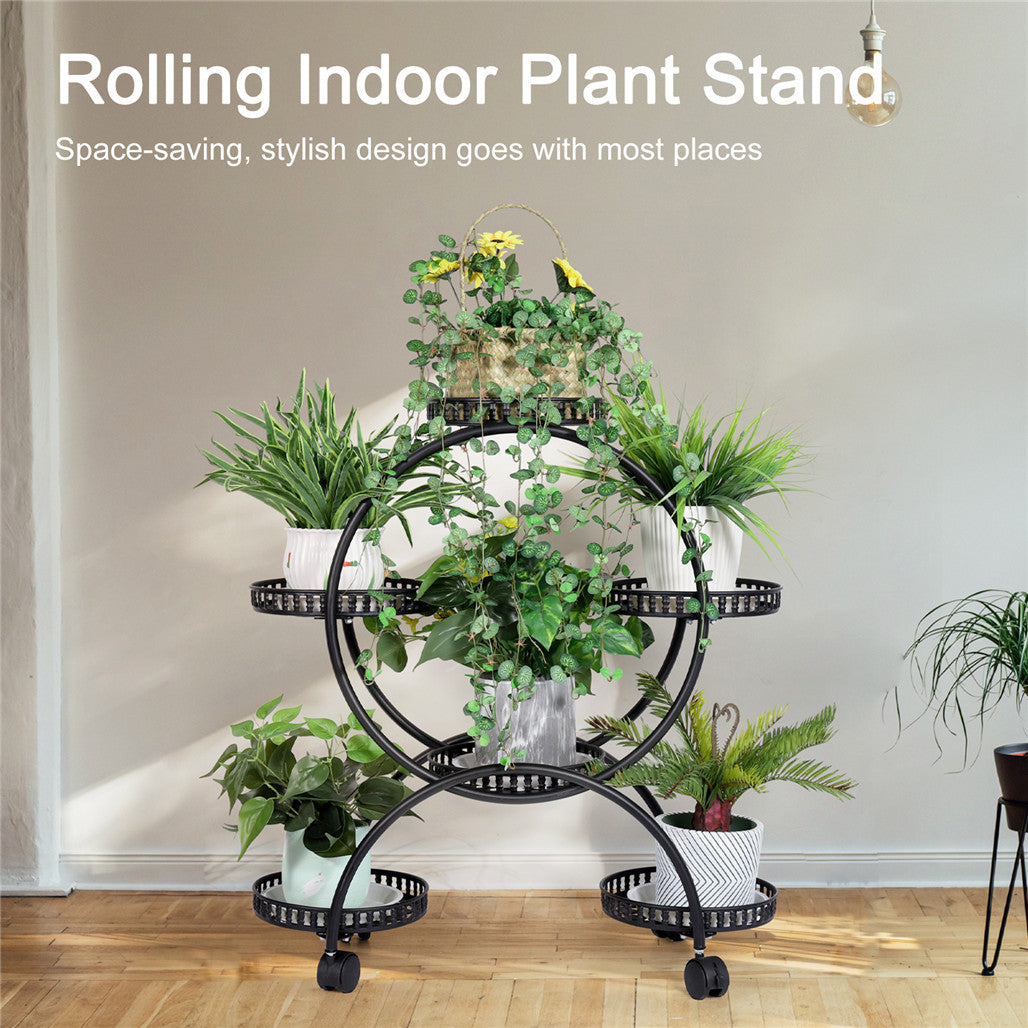 P&P 4 Tier Metal Plant Stand Indoor Plant Shelf Rolling Flower Rack Bonsai Holder