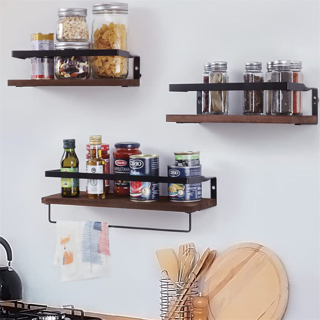 P&P Set of 2 Rustic Floating Shelves Wall Mounted Storage Shelves f Kitchen Bathroom