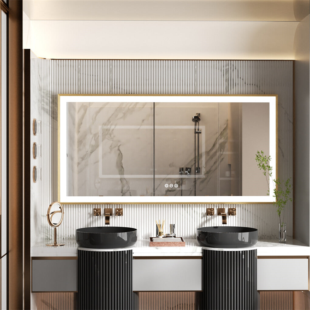P&P 1200mm LED Bathroom Mirror Brushed Gold Aluminum Frame Anti-fog Vanity Mirror AU