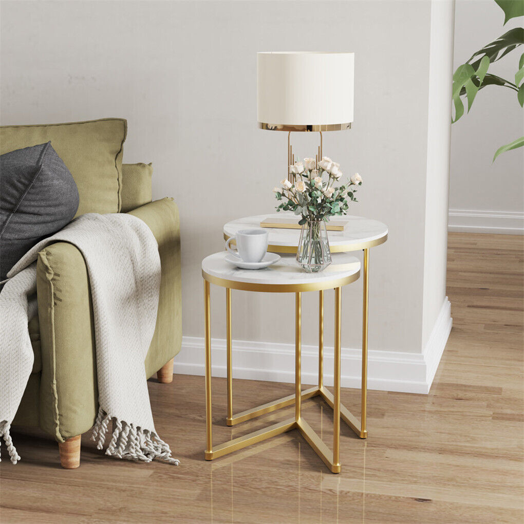P&P 2PCS High Side End Sofa Table Nesting Drink Coffee Table w/ Unique V-shaped Base