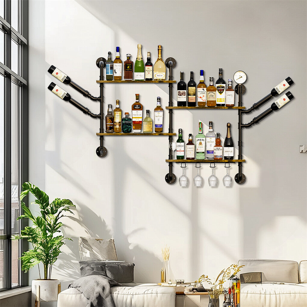 Vintage Pipe Wine Rack with Glass Holder – Shop Now in Australia