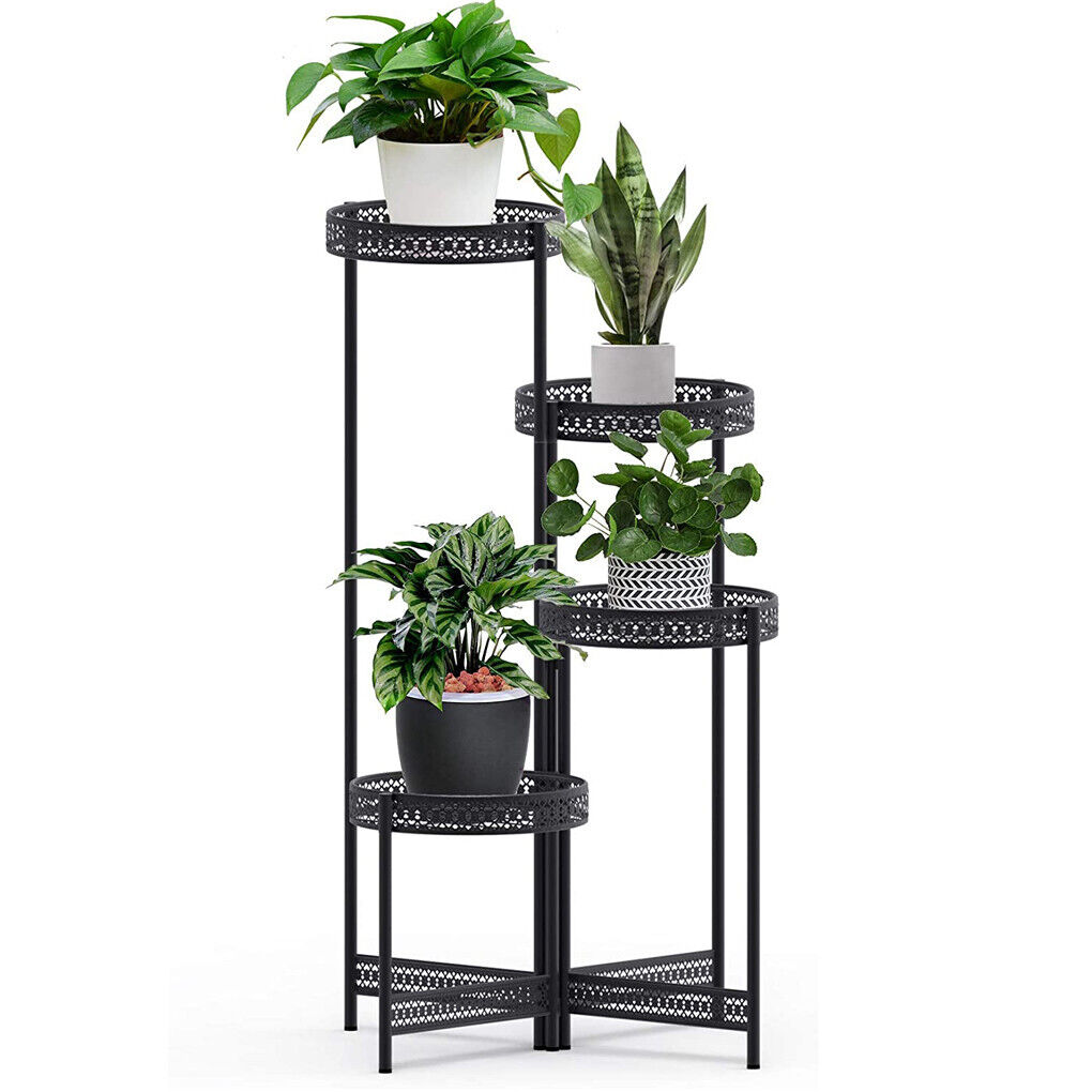 P&P 4Tier Foldable Corner Tall Plant Stand Metal Flower Display Rack Indoor Outdoor