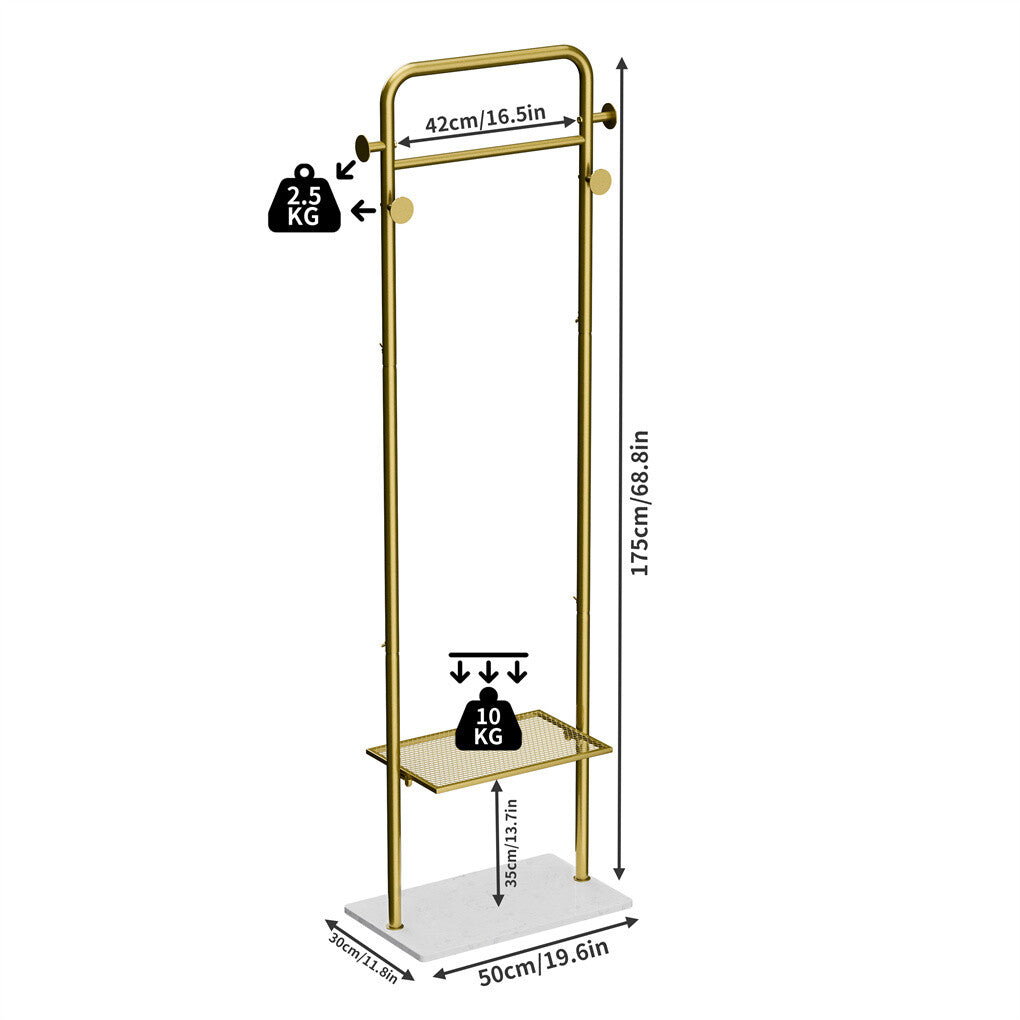 P&P Durable Metal Corner Clothes Rack Strong Stone Base Entryway Garment Stand w Rod