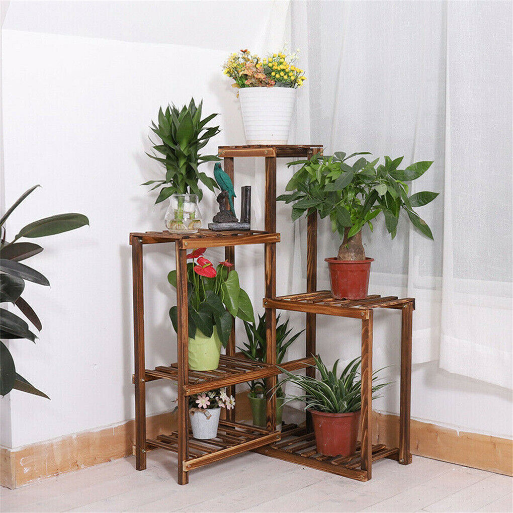 P&P 6-Tier Wall Corner Pine Wooden Plant Stand Flower Ladder Pot Holder Home Decor