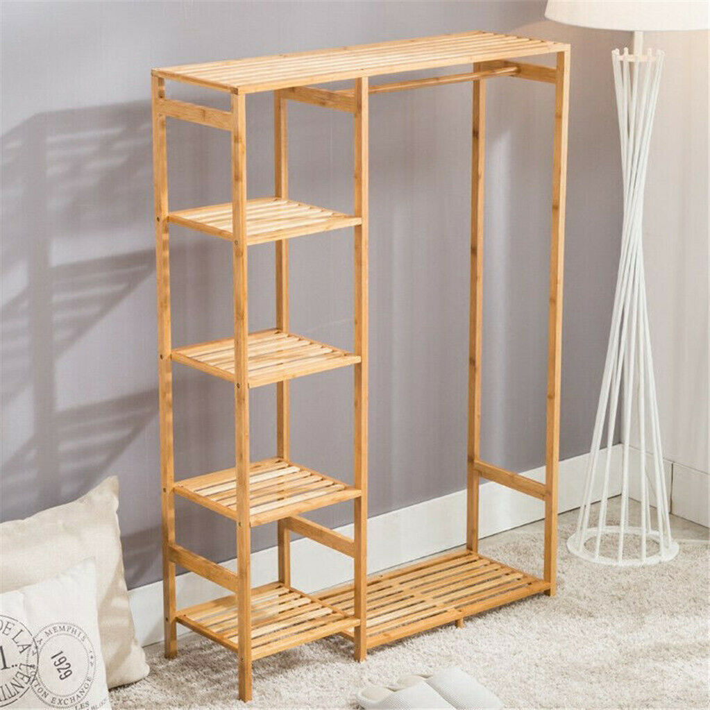 P&P Concise Wooden Clothes Garment Hanging Stand Shoe Rack Display Storage Shelf AU