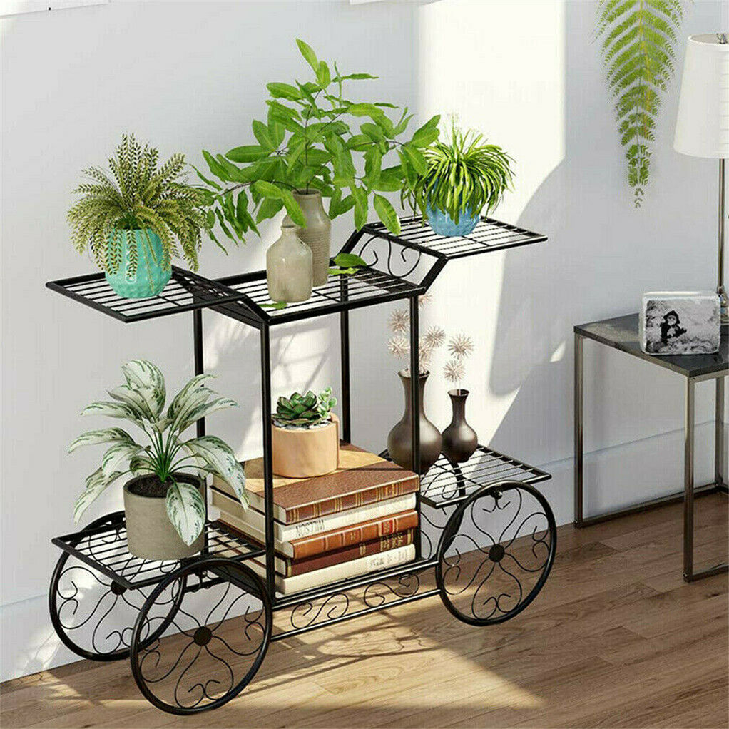 P&P Extra Large Metal Flower Cart Pot Rack Plant Display Stand Holder Home Decor