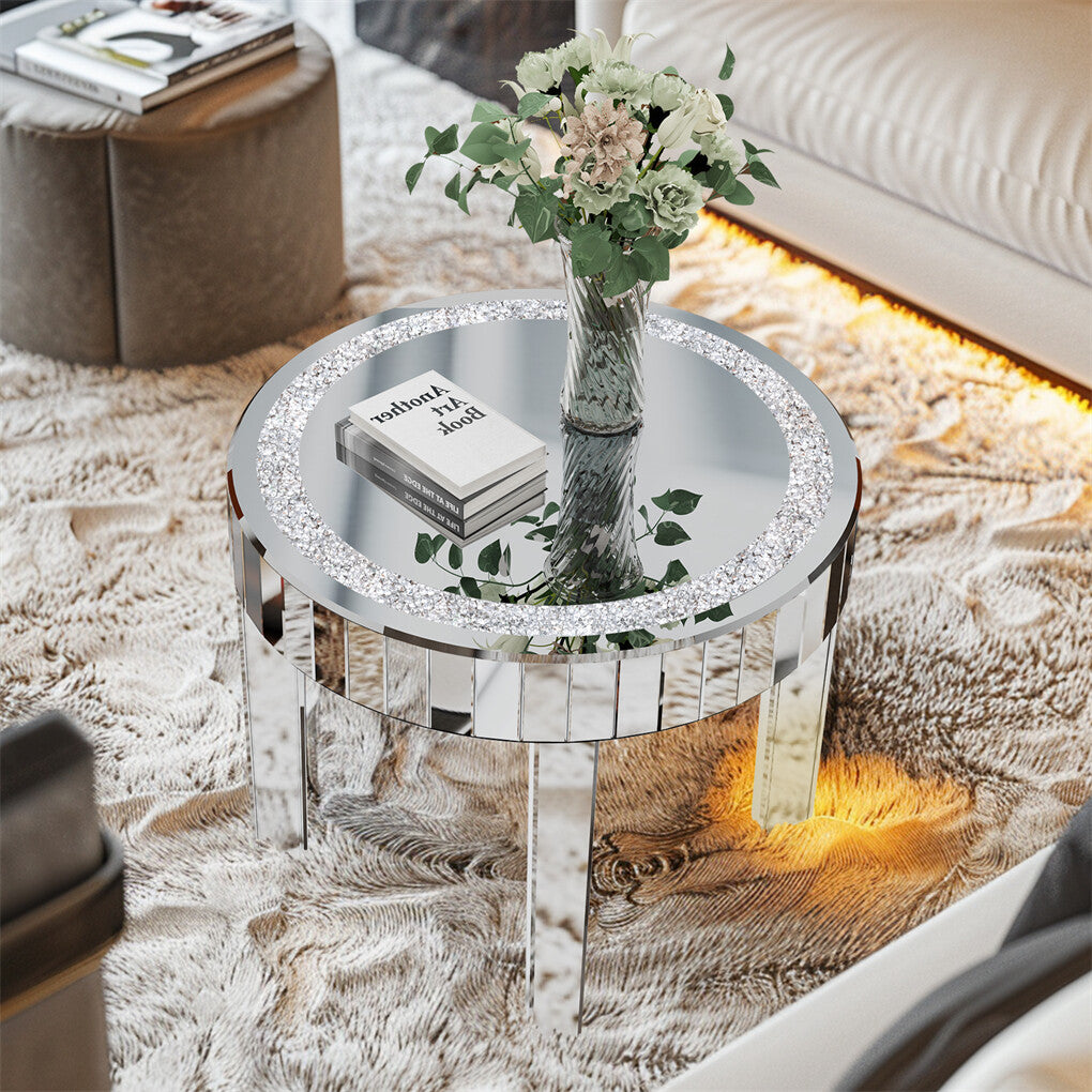 P&P Large Mirrored Coffee Table Dazzling Diamonds Inlay Center Table w Geometric Leg