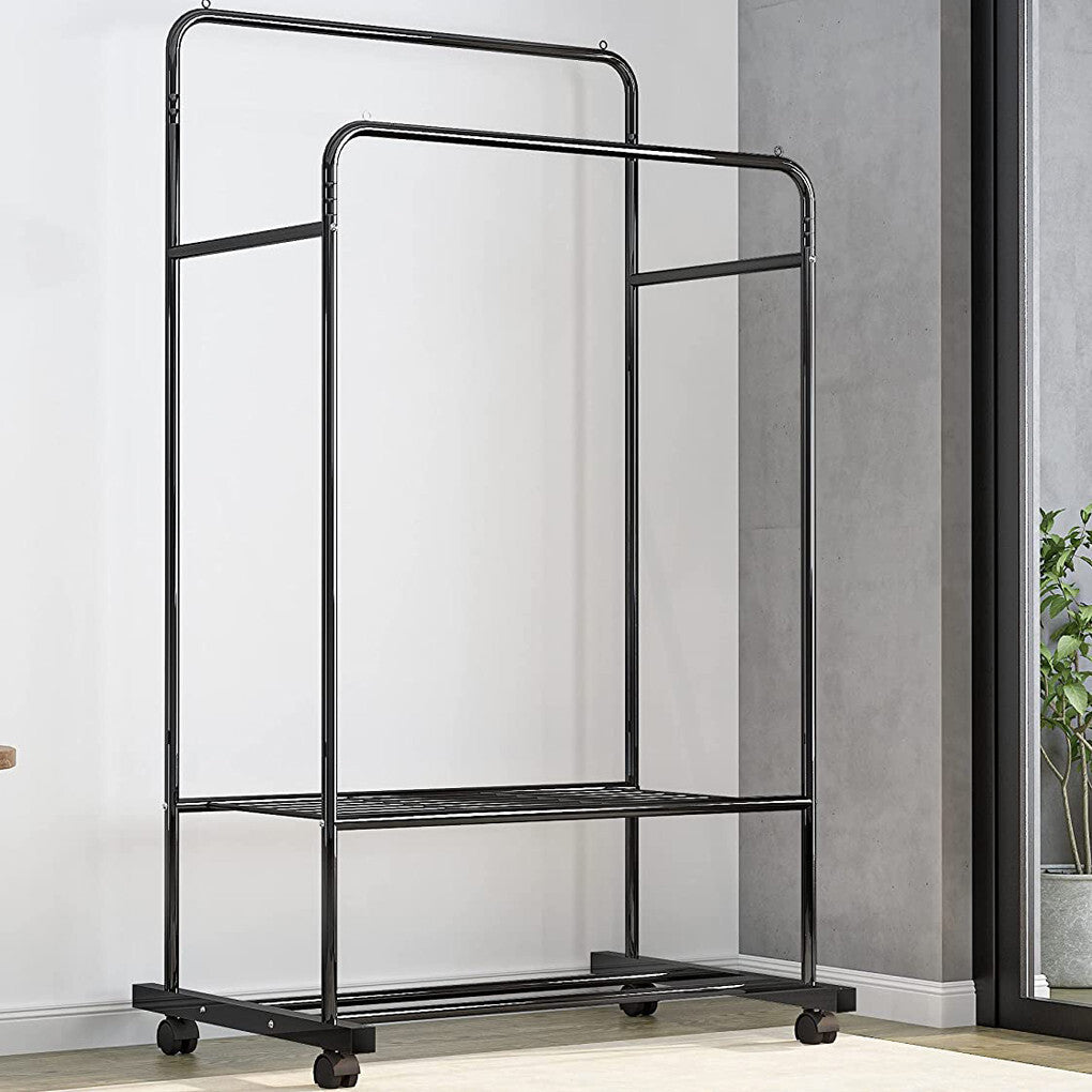 P&P Double Layer Rolling Garment Rack Double Rod Clothe Hanging Rack Storage Display