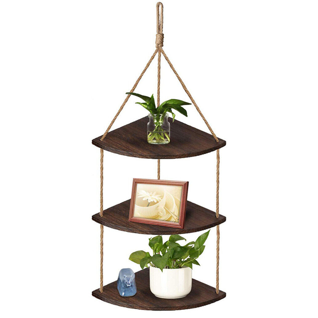Hanging corner shelf, 3-tier rustic wood