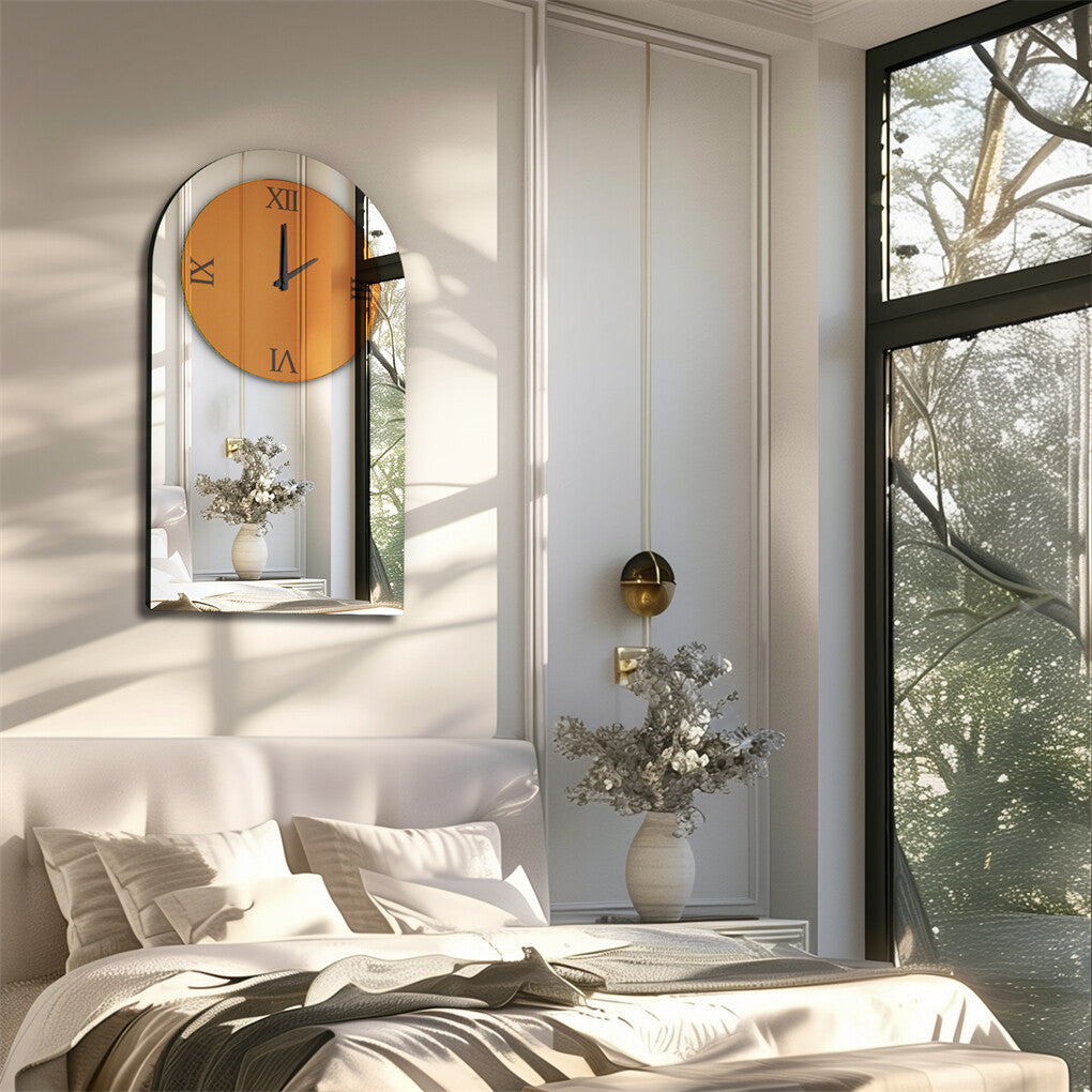 P&P Modern Arched Mirrored Wall Clock Silver Decorative Clock Living Room Bedroom AU