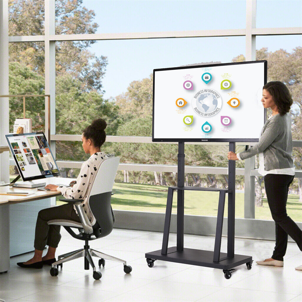 P&P Mobile TV Cart for 32-100" Height Adjustable Rolling Floor TV Stand w/ Dual Tray