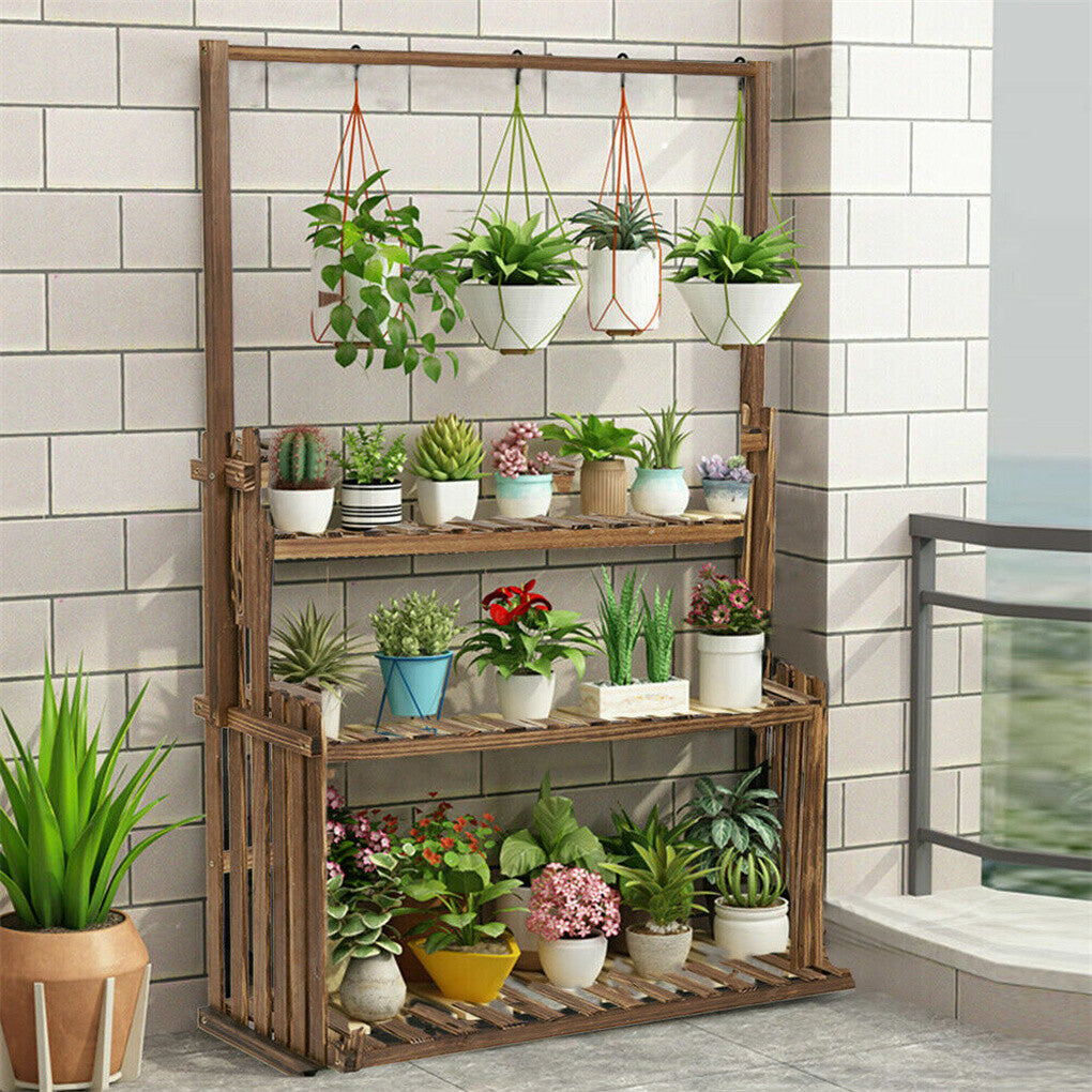 P&P 3 Tier Large Wood Plant Stand Vertical Flower Bonsai Display Rack Balcony Garden