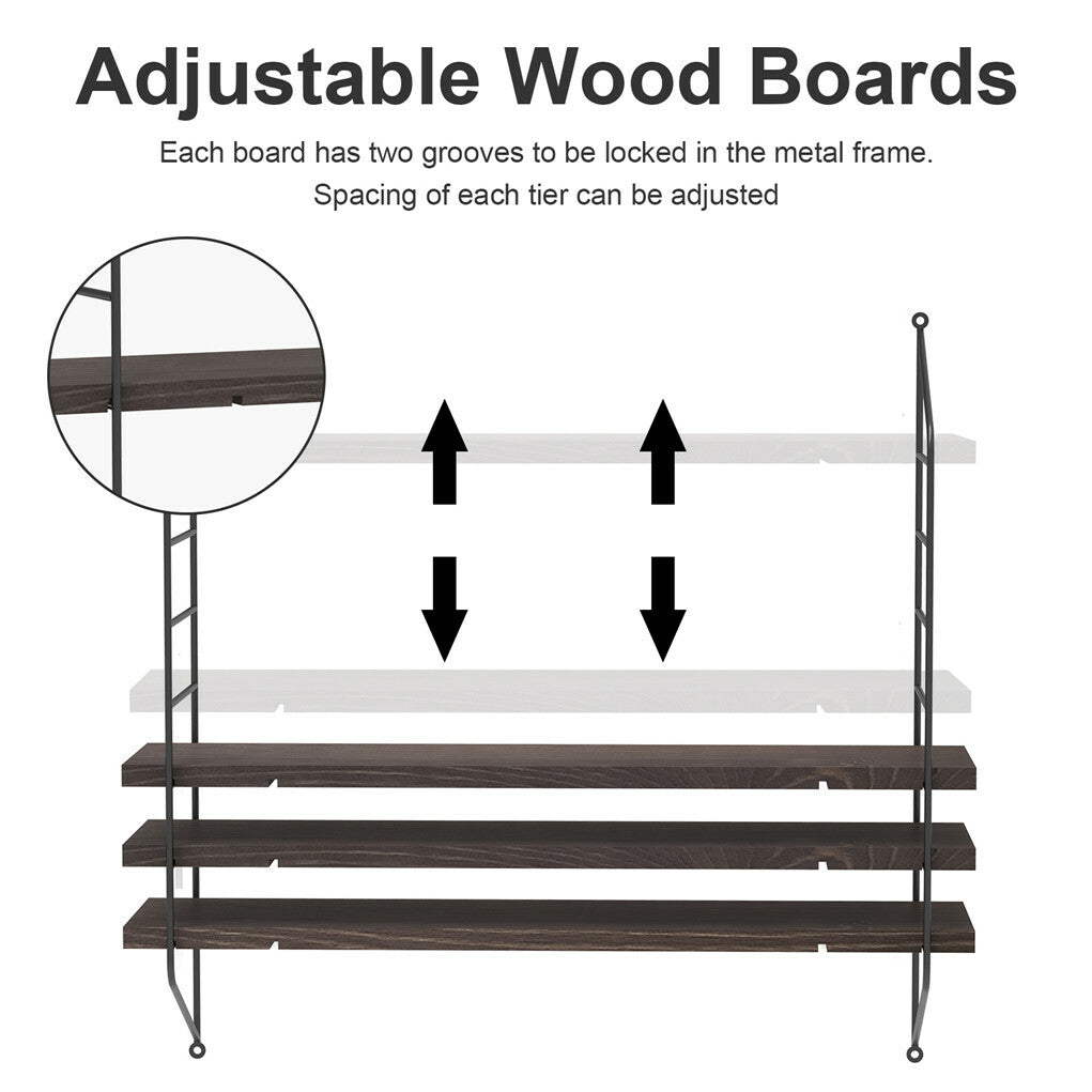 P&P Rustic 3-Tier Wall Mounted Floating Shelves Wall Shelf Book Storage Rack Decor