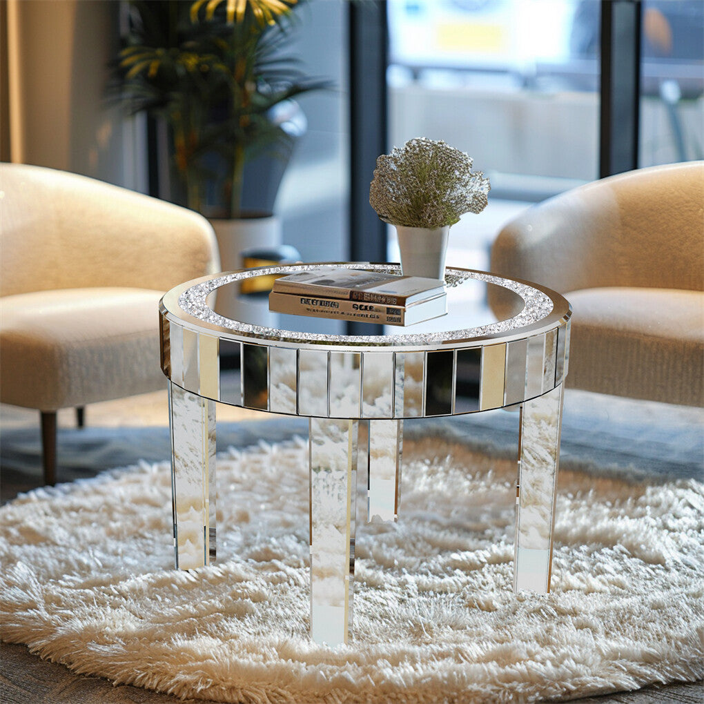 P&P Large Mirrored Coffee Table Dazzling Diamonds Inlay Center Table w Geometric Leg