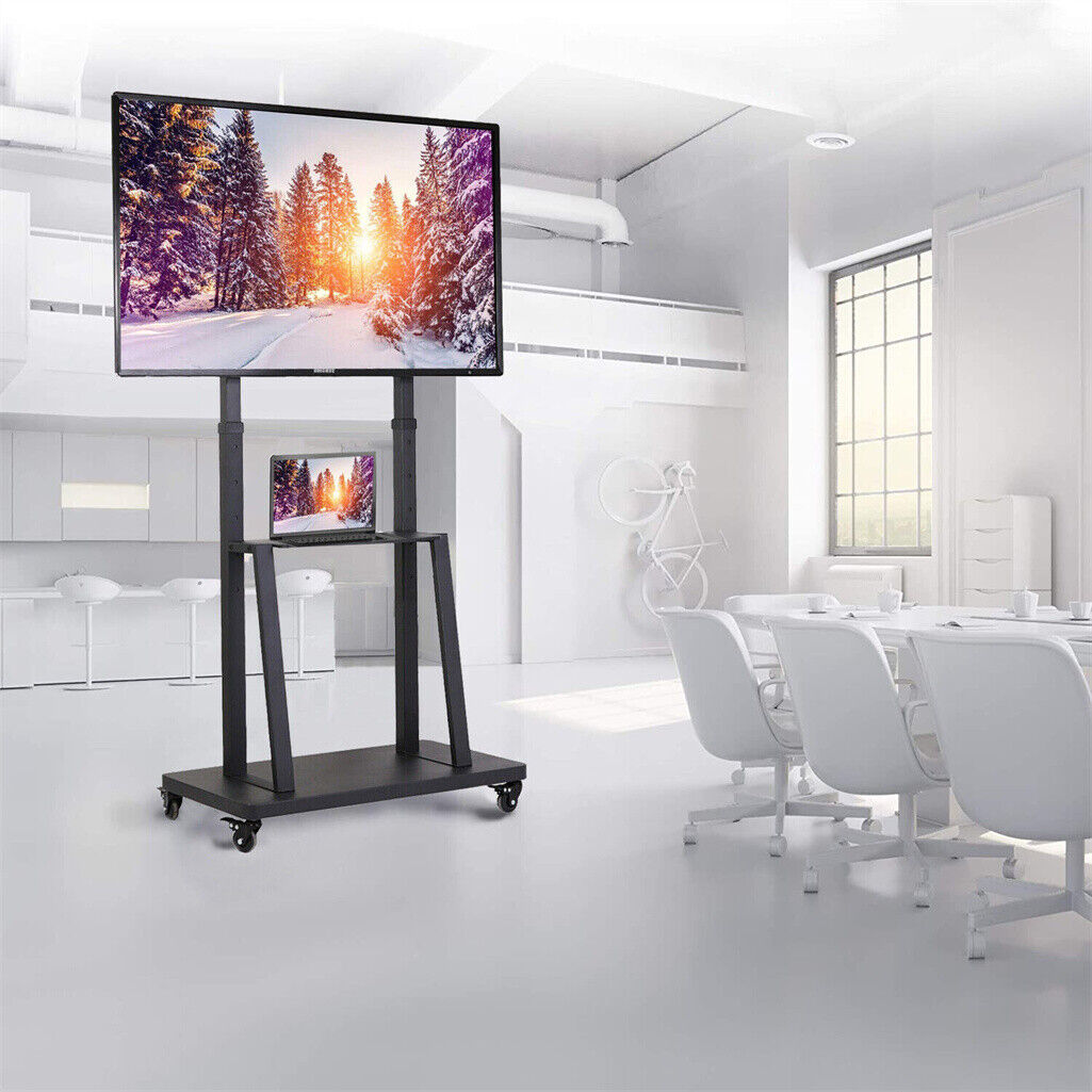P&P Mobile TV Cart for 32-100" Height Adjustable Rolling Floor TV Stand w/ Dual Tray