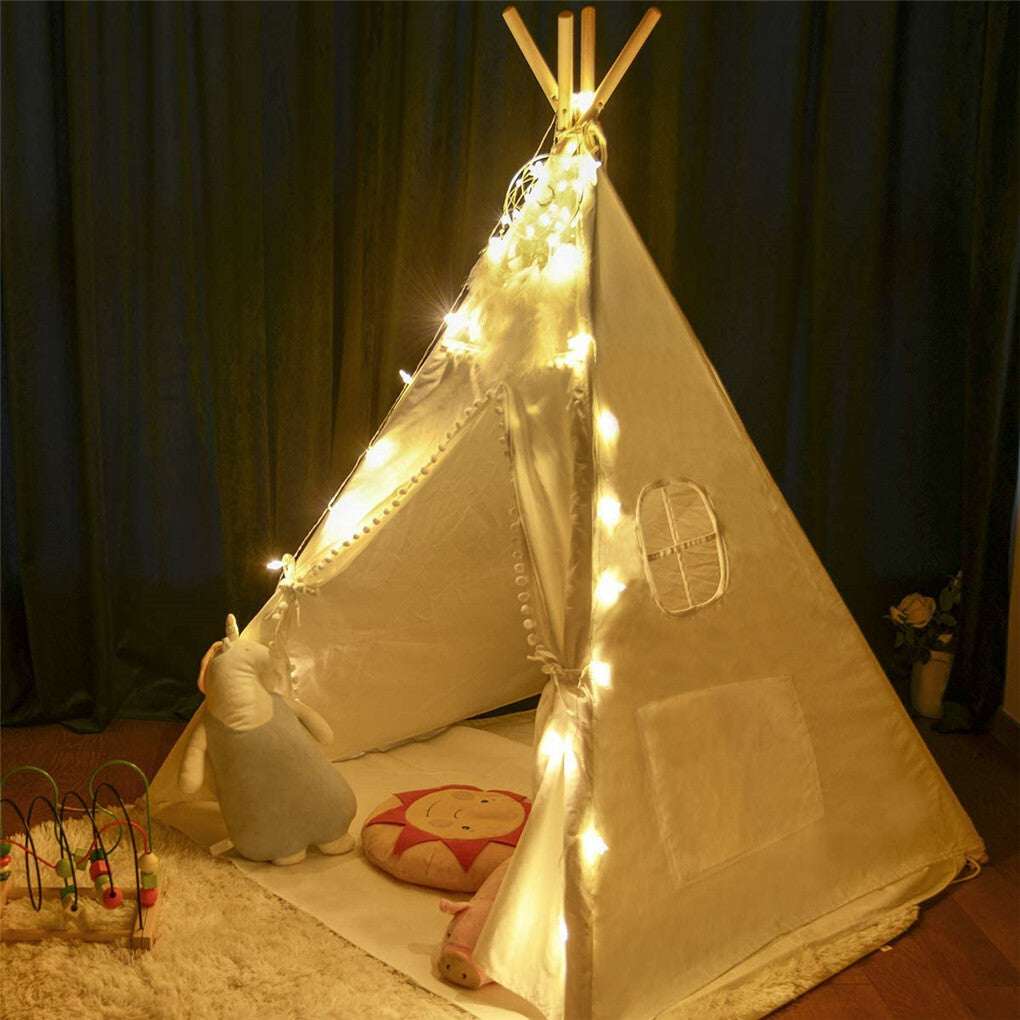 P&P Foldable Teepee Tent + Mat Boho Tent Childrens Wigwam Play Tent for Kids
