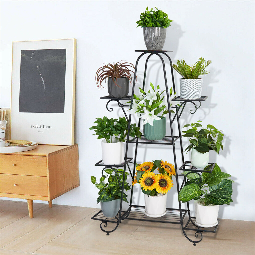 P&P Multilayer Metal Plant Stand Tall Flower Shelf Unit Garden Patio Display Rack