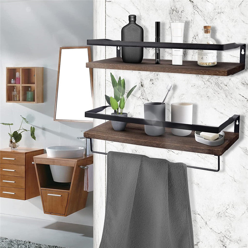 P&P Set of 2 Rustic Floating Shelves Wall Mounted Storage Shelves f Kitchen Bathroom