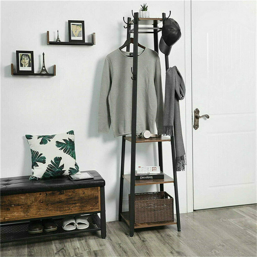 P&P Heavy Duty Hall Tree Hat and Coat Stand Corner Home Storage with Shelves Hooks