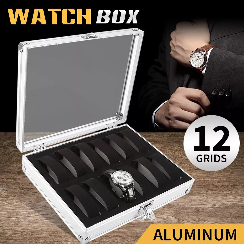 2 Grids Aluminum Watch Box Storage Case Holder