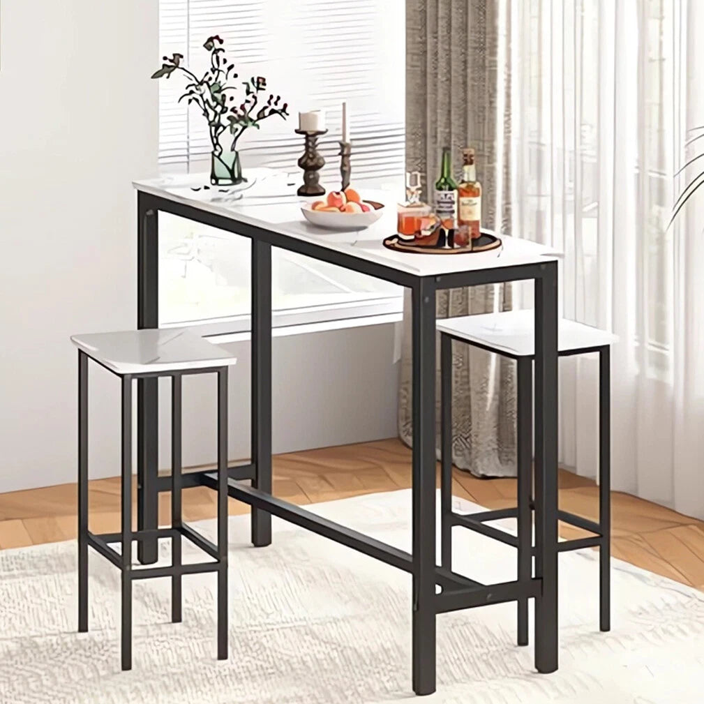 Glossy White Rectangular Bar Table With Footrests For Comfortable Modern Dining