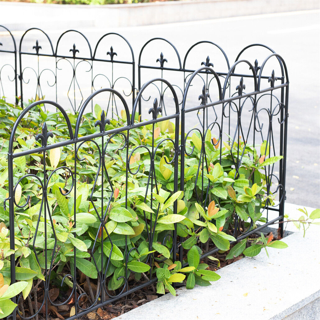 5pcs-outdoor-black-thicken-metal-garden-fence-folding-flower-bed-animal-barrier