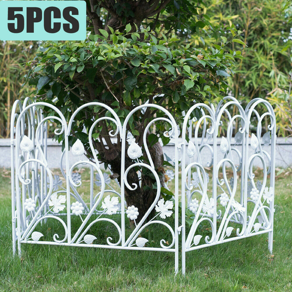 rustproof-garden-fence-5-panels-metal-wrought-gate-railings-decorative-fencing