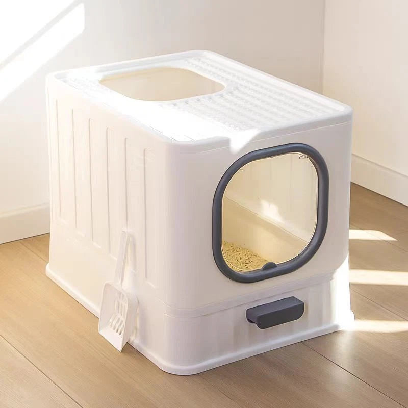 Top Entry XL Cat Litter Box – Foldable & Enclosed Tray