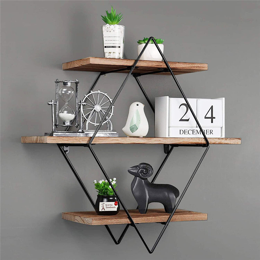 P&P 3 Tier Diamond Solid Metal Storage Shelves Wall Hanging Floating Display Shelf