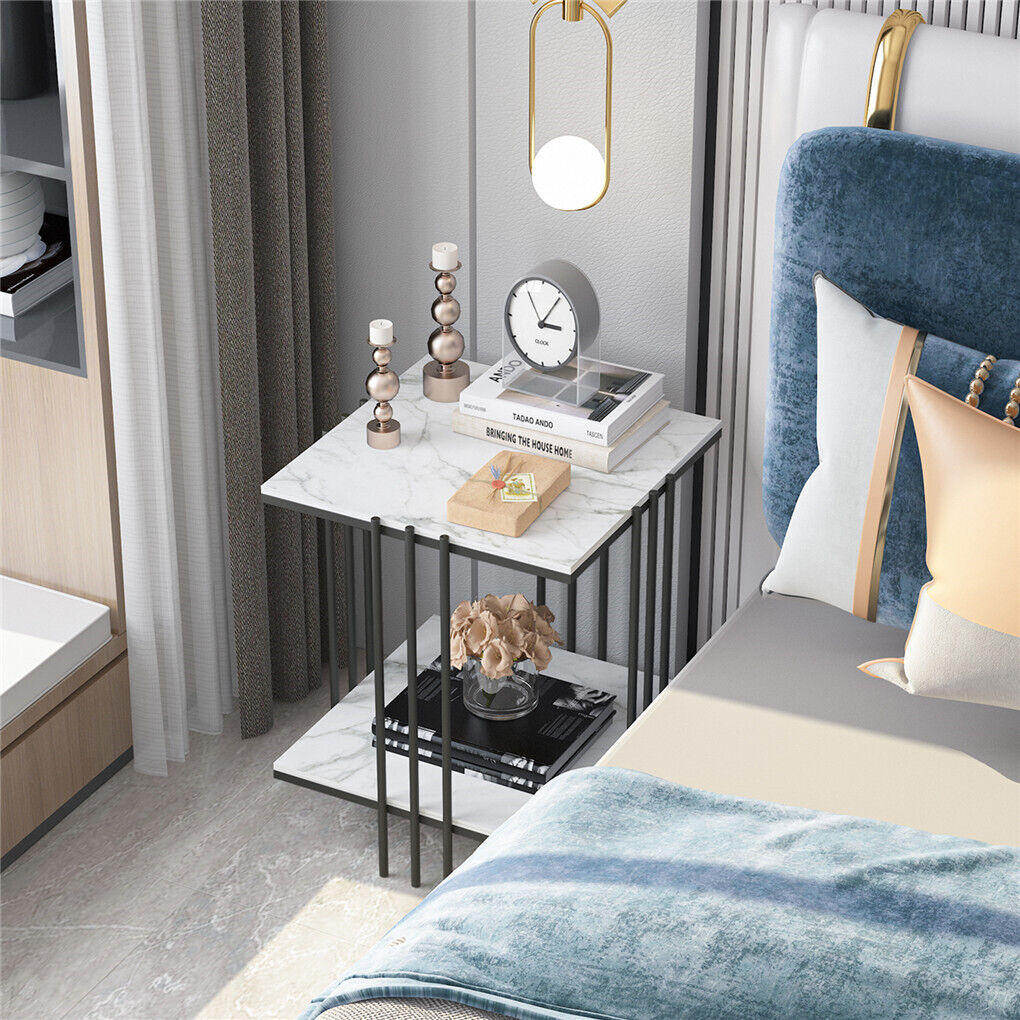 P&P Art Line Metal Frame Coffee Table Side End Table Solid Marble Top Bedside Table