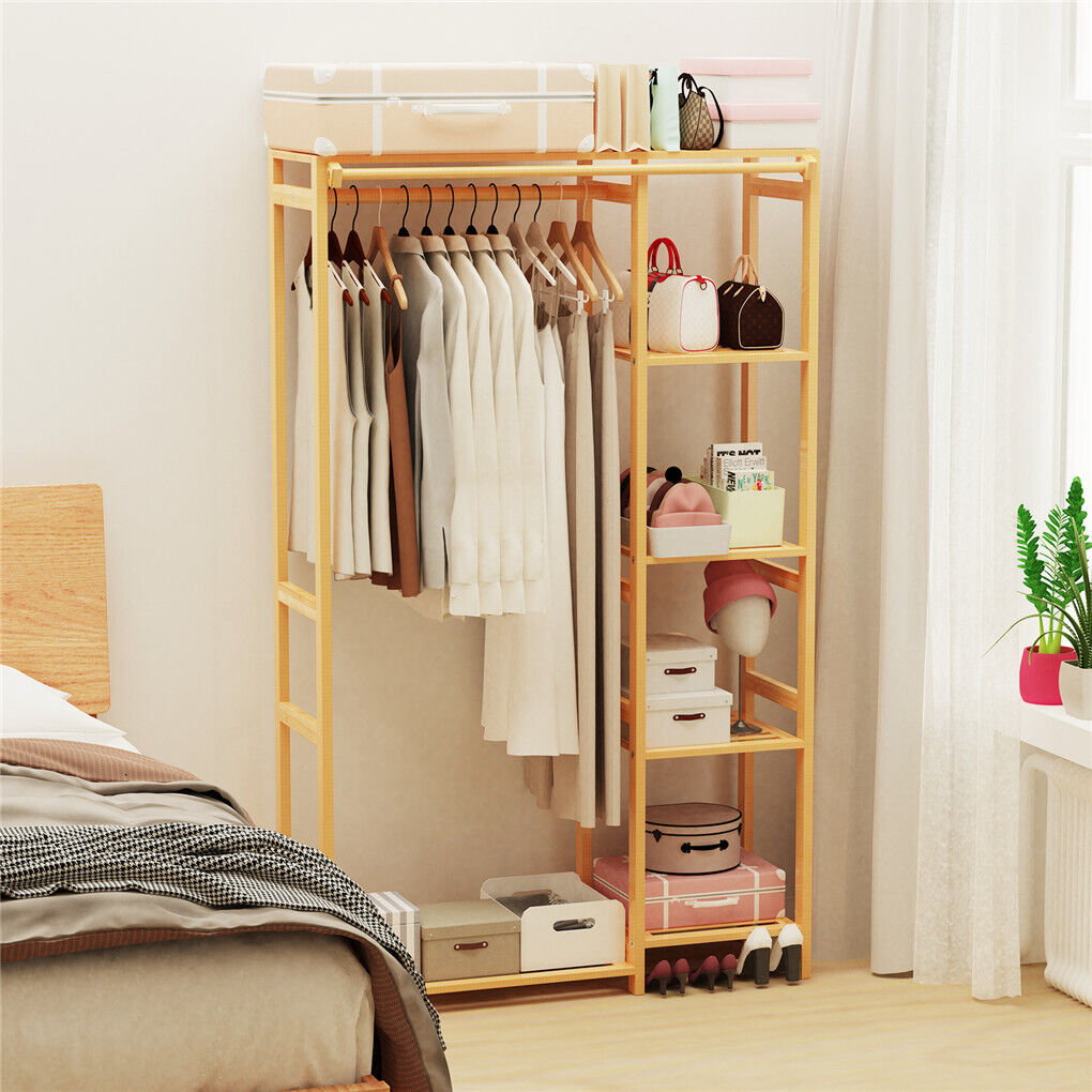 P&P Extra Large Solid Bamboo Garment Rack Freestanding Closet Wardrobe Clothing Rack