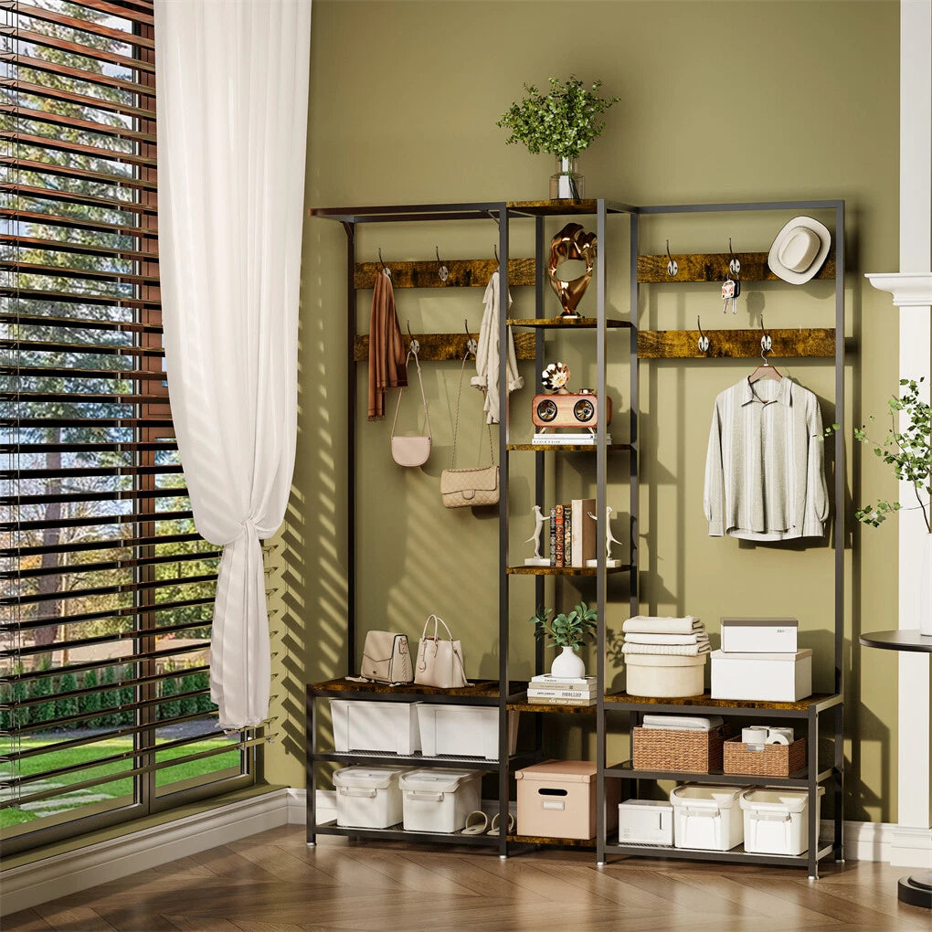 Industrial Coat Rack Hall Tree with Storage