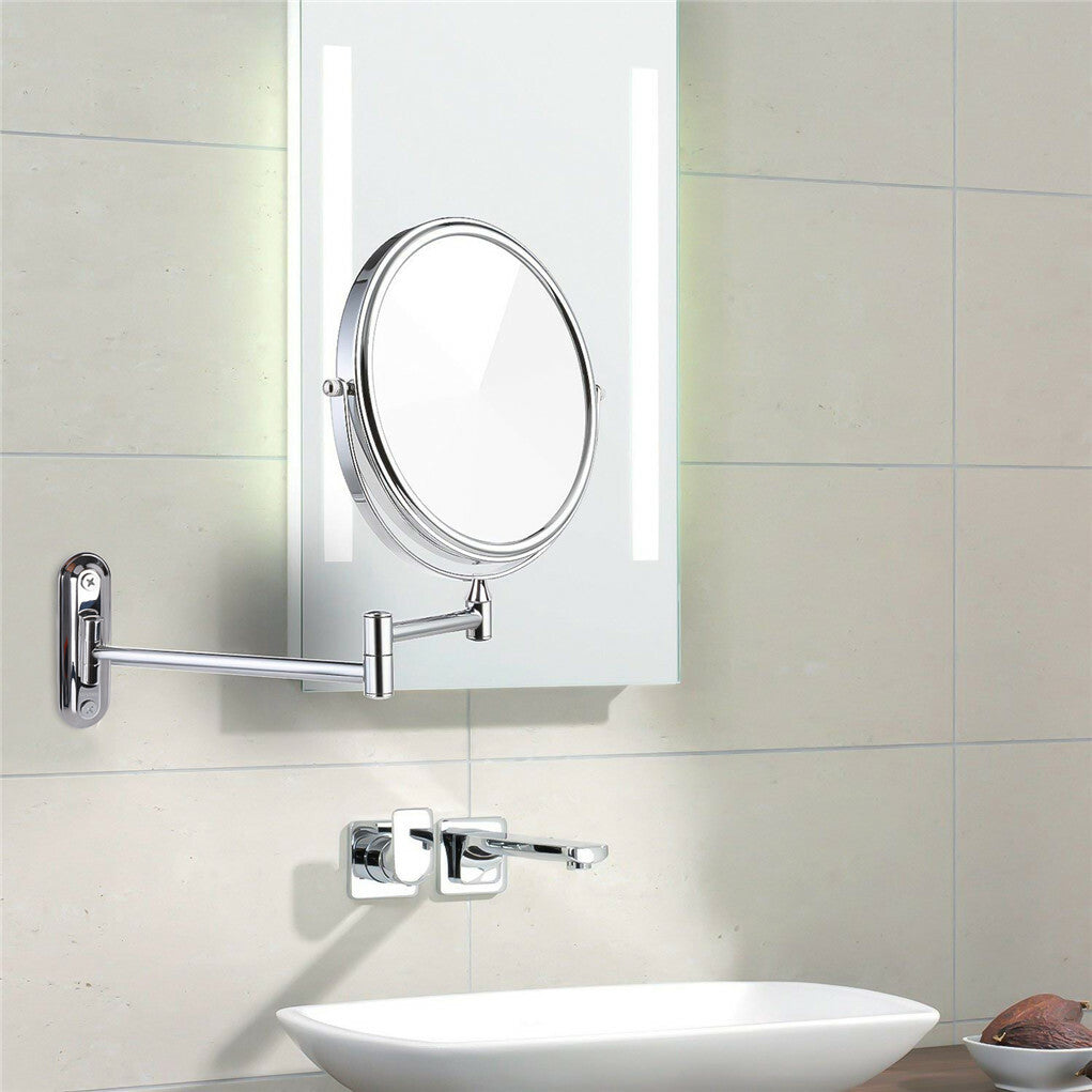 P&P 8" Bathroom Wall Shaving Makeup Mirror Telescopic Beauty Mirror 5x Magnification