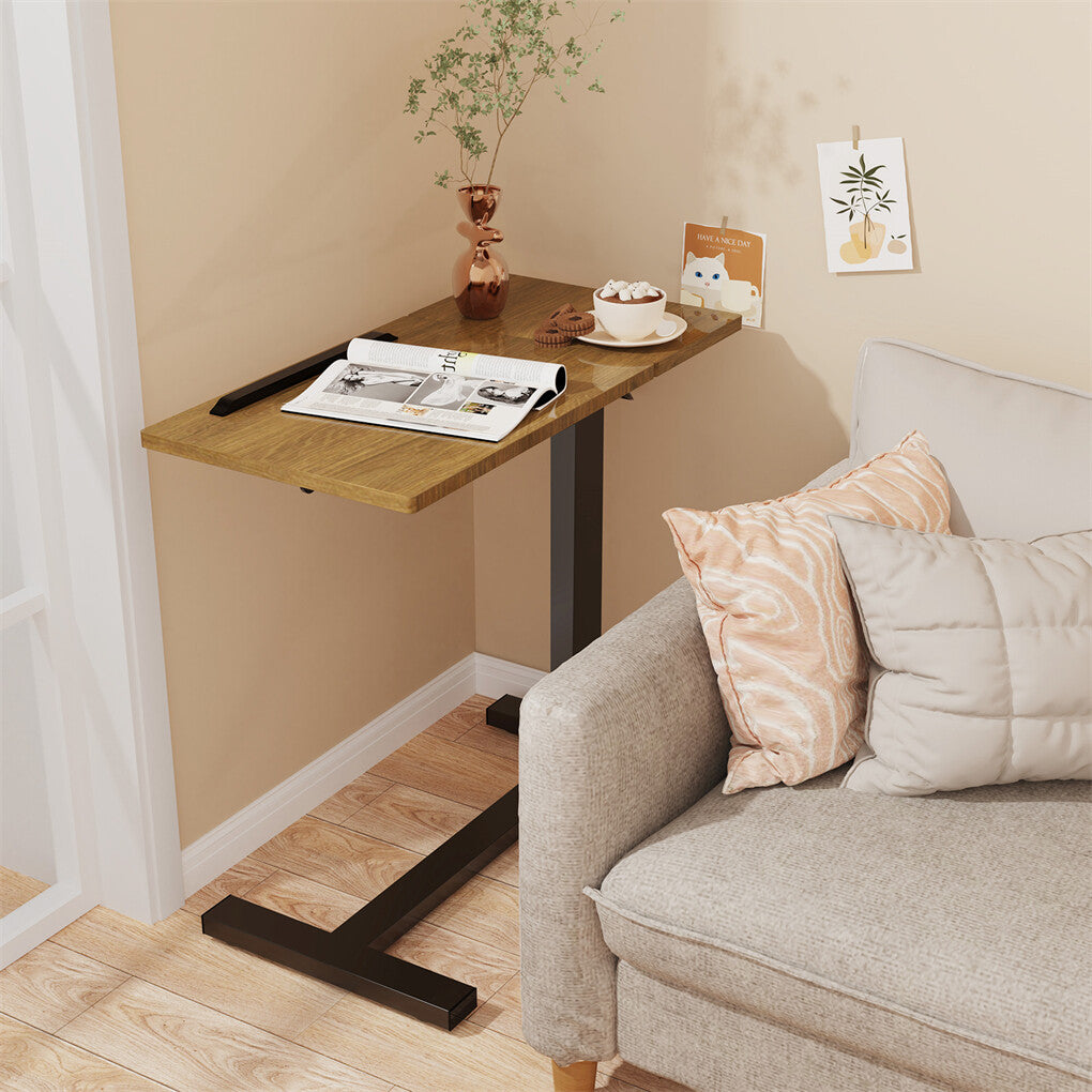 P&P Adjustable Overbed Table Sofa Laptop Desk w/ Gas Spring Riser & Hidden Wheels