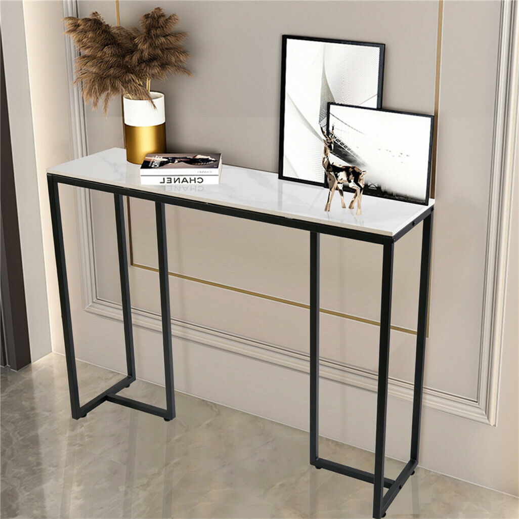 P&P Modern Accent Faux Marble Console Table Black Metal Frame Hallway Living Room