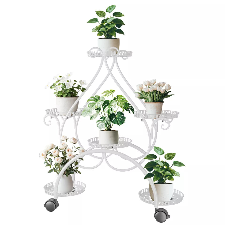 pot plant stand australia Buy White 6-Pot Metal Plant Stand with Wheels – Australia – Pretty & Practical
