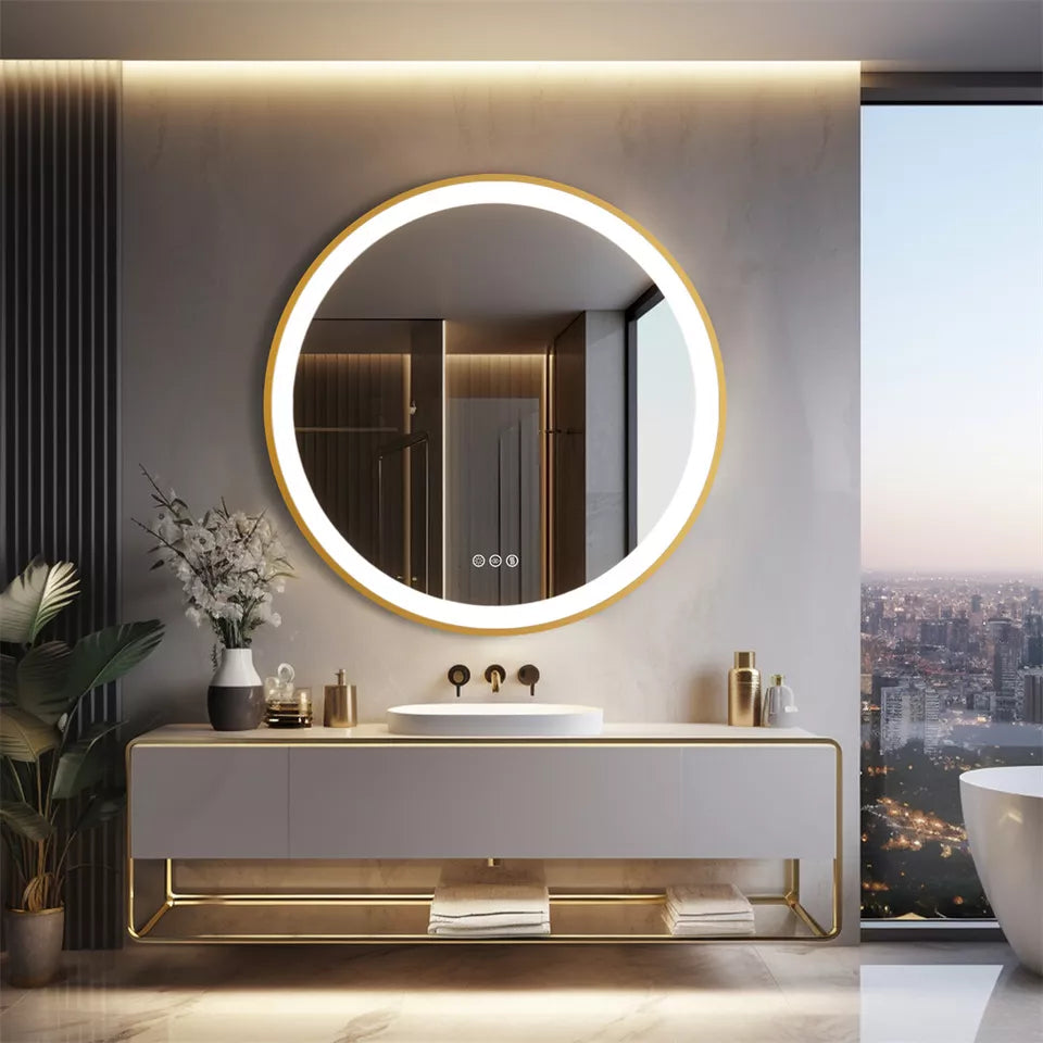 Round Gold LED Mirror for Bathrooms