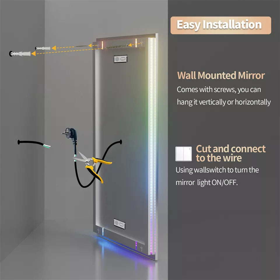 Stylish RGB LED bathroom mirror with anti-fog Australia