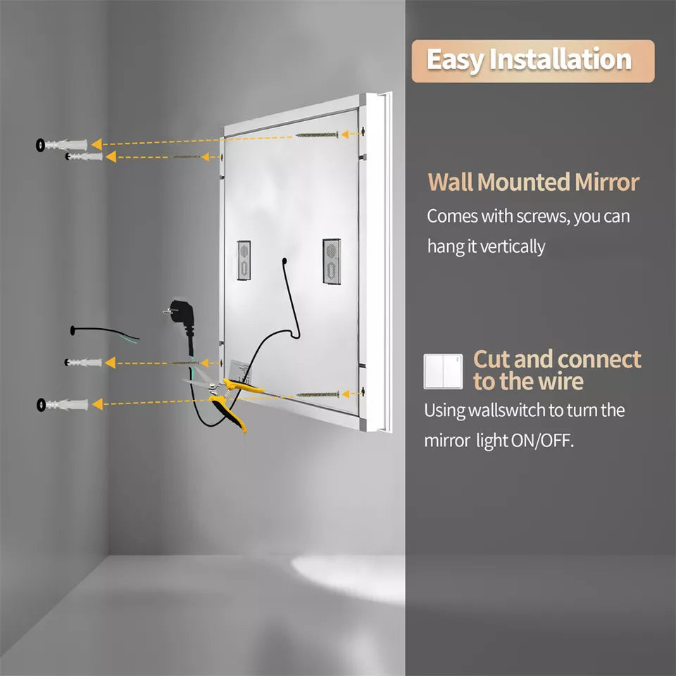 Square bathroom mirror with Bluetooth and anti-fog Australia