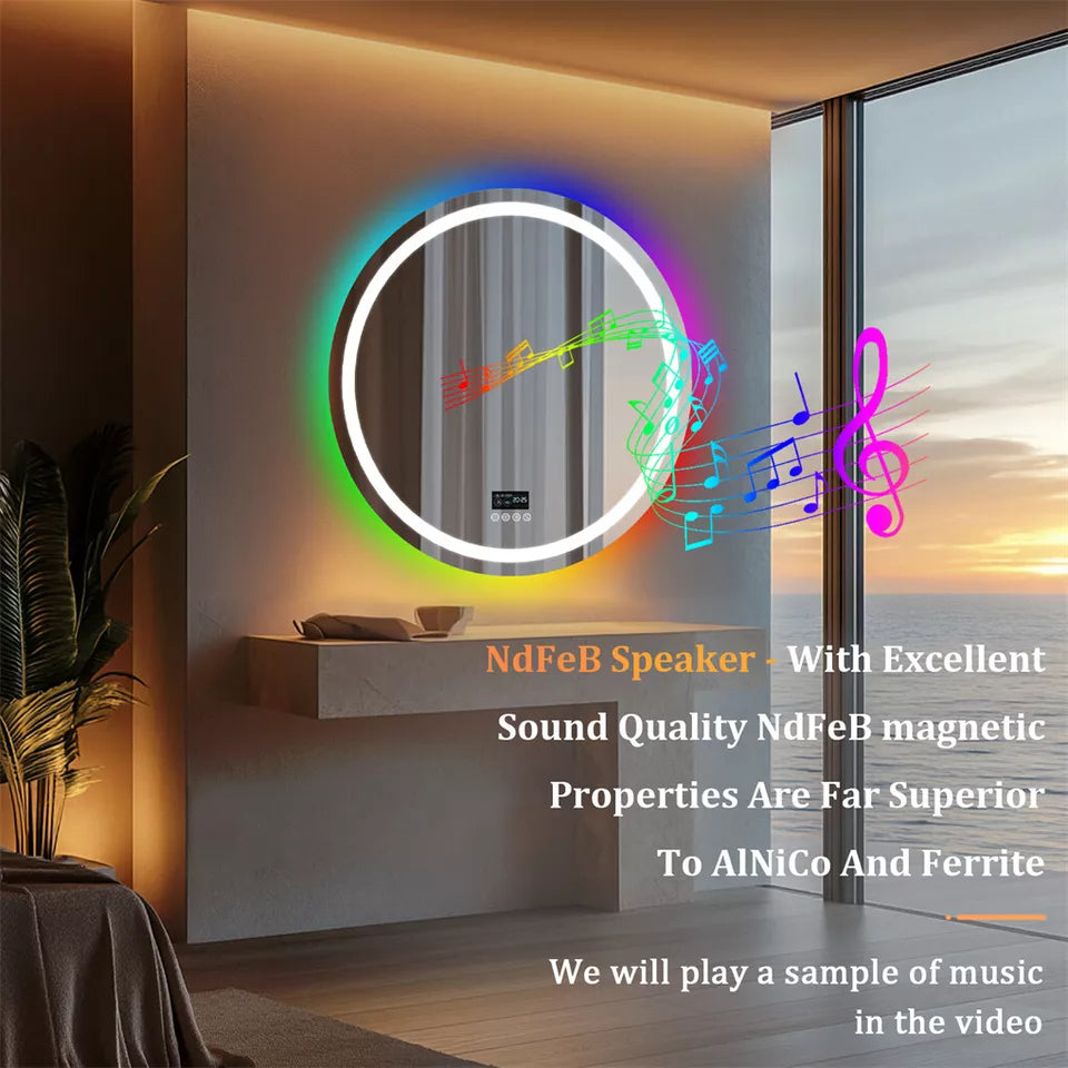 Modern Bluetooth round LED mirror Australia