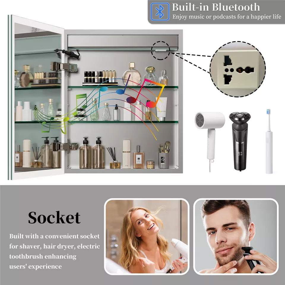Elegant LED Mirror Cabinet with Bluetooth Audio & Defogger