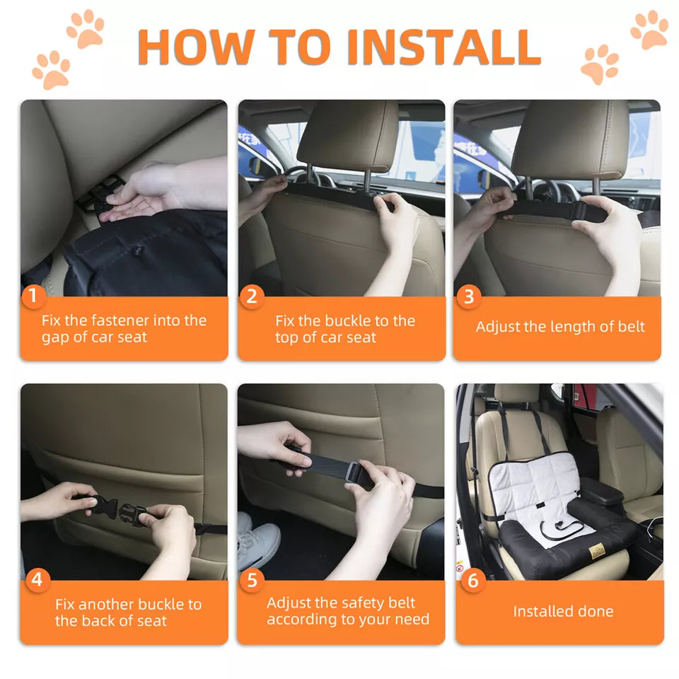 Waterproof Dog Car Seat Bed with Safety Belt