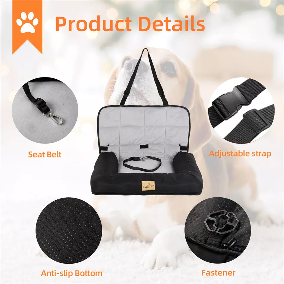 Waterproof Dog Car Seat Bed with Safety Belt