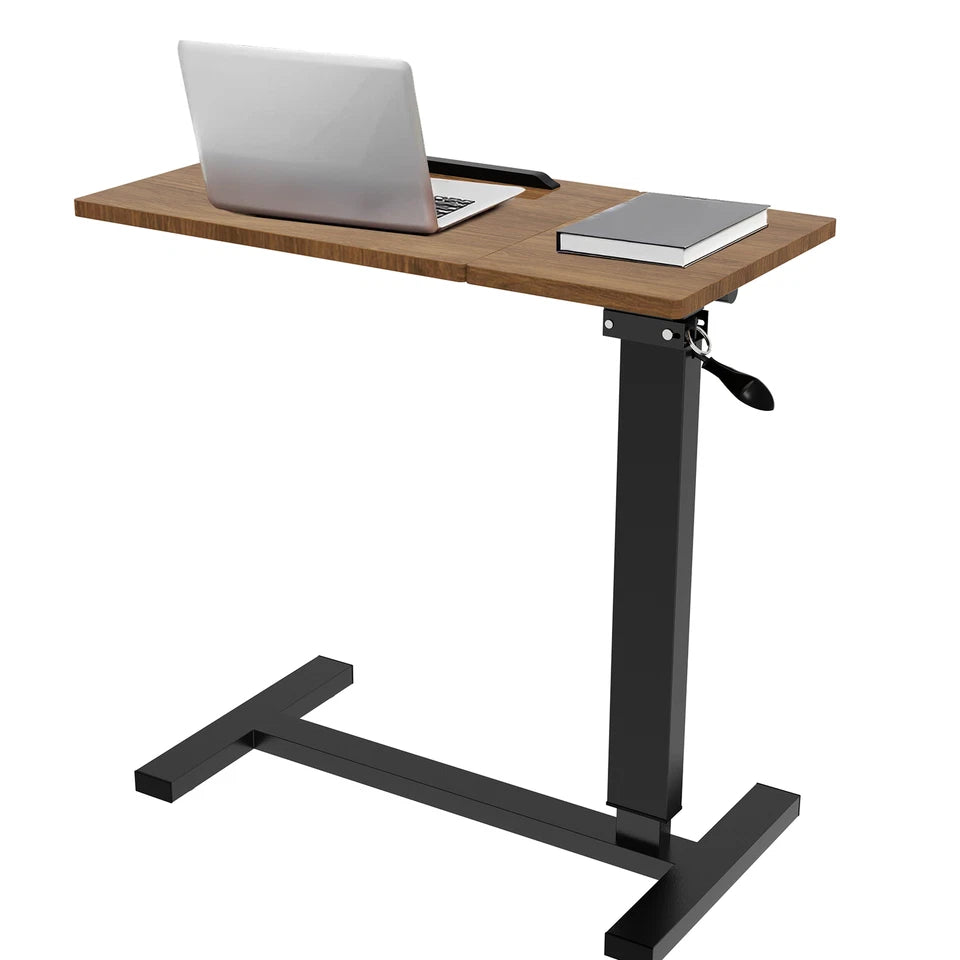Black & Walnut Adjustable Rolling Laptop Desk With Tiltable Dual Top