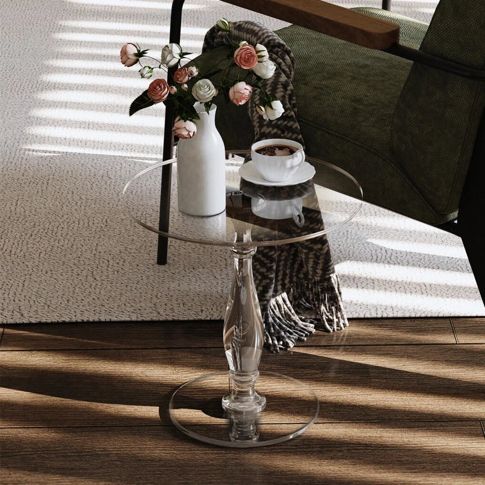 Transparent Acrylic Side Table With Roman Base For Modern Interiors